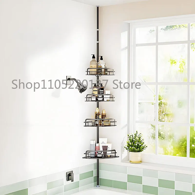 Bathroom Adjustable 4-layer floor-to-ceiling bath rack Metal toilet Corner telescopic shower organizer