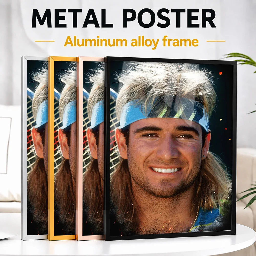 Andre Agassi Tennis Metal Poster With Aluminum Alloy Frame Personalized Photo Dynamic Grand Slam Style Wall Art For Sports Bar