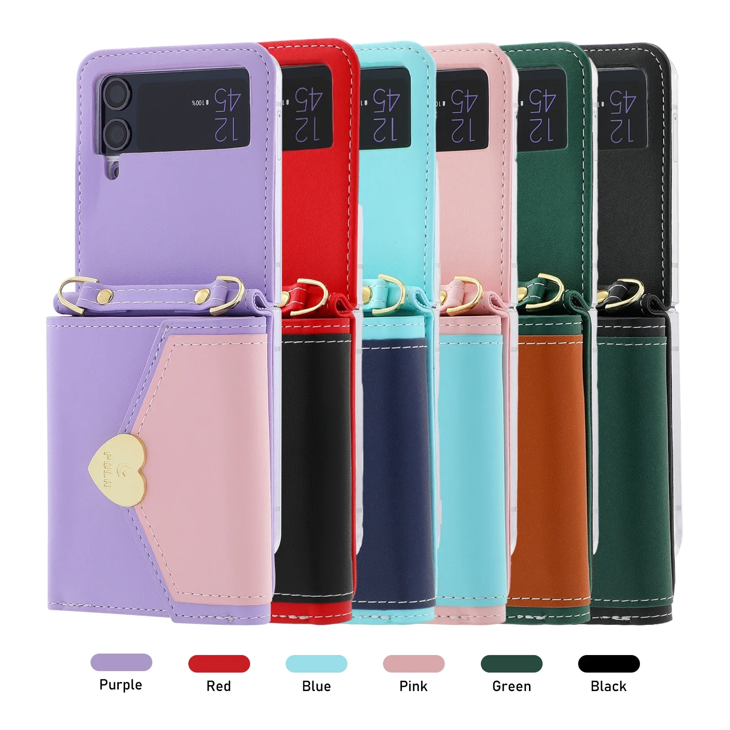 Crossbody Wallet Phone Case for Samsung Galaxy Z Flip 3 4 5 Flip3 Flip4 5G Cards Solt Hinge Coverage Leather Cover With Strap