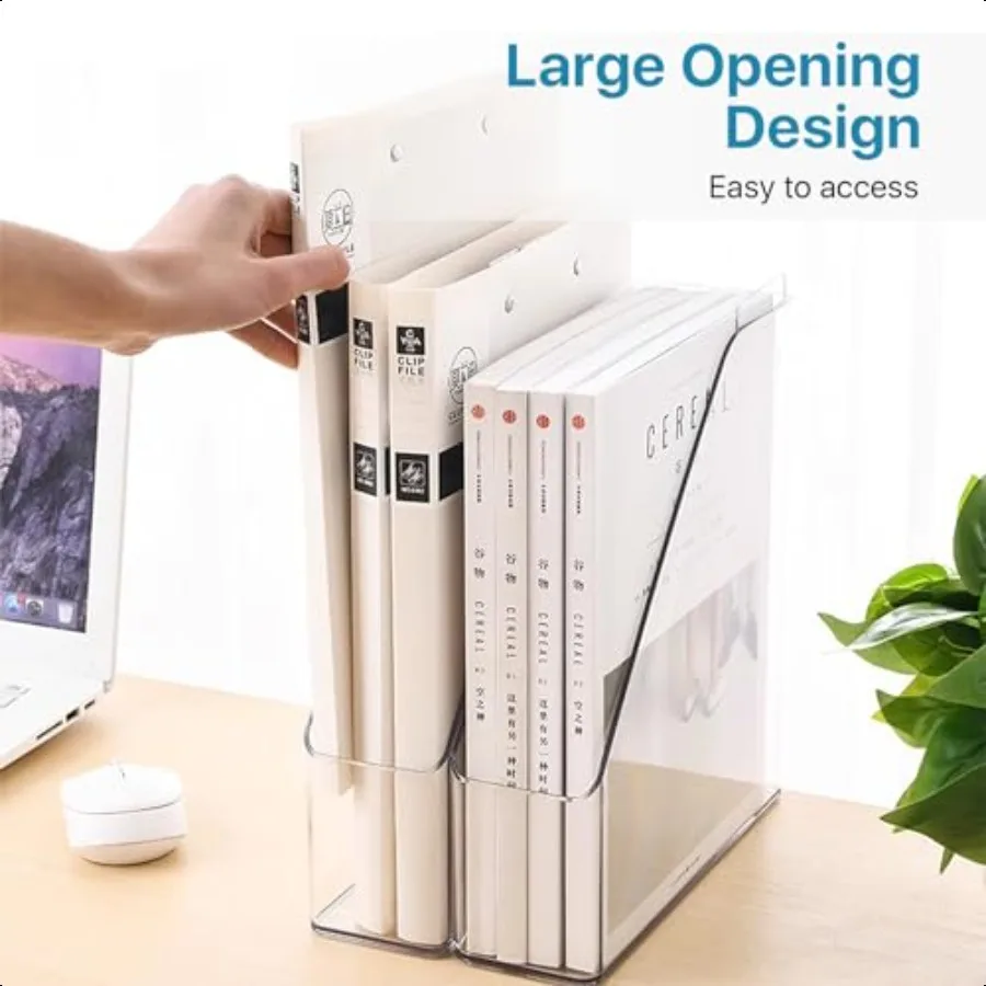 2 حزمة حامل ملفات المجلات البلاستيك الشفاف A4 منظم الملفات العمودي مع مقبض منظم مكتب مجلة وثيقة الرف سليم Ver