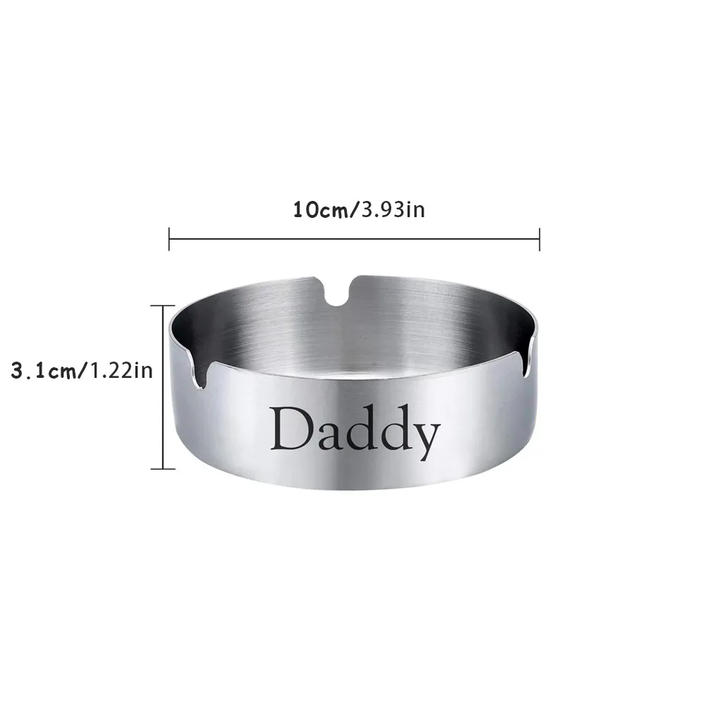 Personalized Engraved Round Ashtray Custom Text Stainless Steel Ashtray Accessory For Household Desk Living Room Indoor Smokers