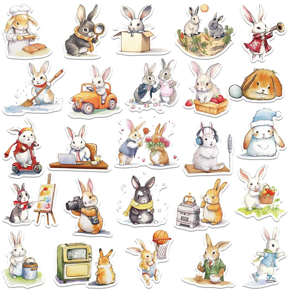 50PCS Bunny Rabbit Daily Day Cartoon Stickers Aesthetic Decals for Bike Bottle Suitcase Scrapbooking Children Gifts Sticker