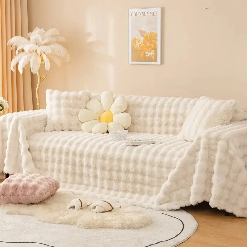 Luxury  Imitation Rabbit Plush Sofa Towel Winter Warm Fluffy Throw Blanket Super Soft Smooth Thicken Velvet Sofa Cover