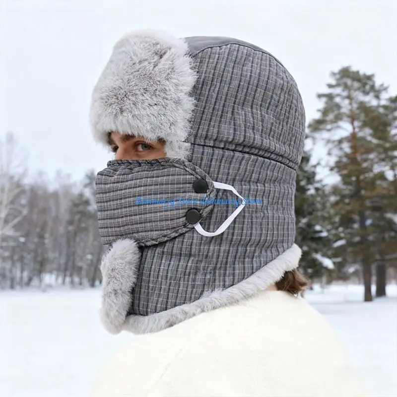 

573B Thickened Warm Earflap Cap Thick Faux Furs Lining Comfortable Trapper Hat for Men Women Cold Weather Outdoor Sport Wear