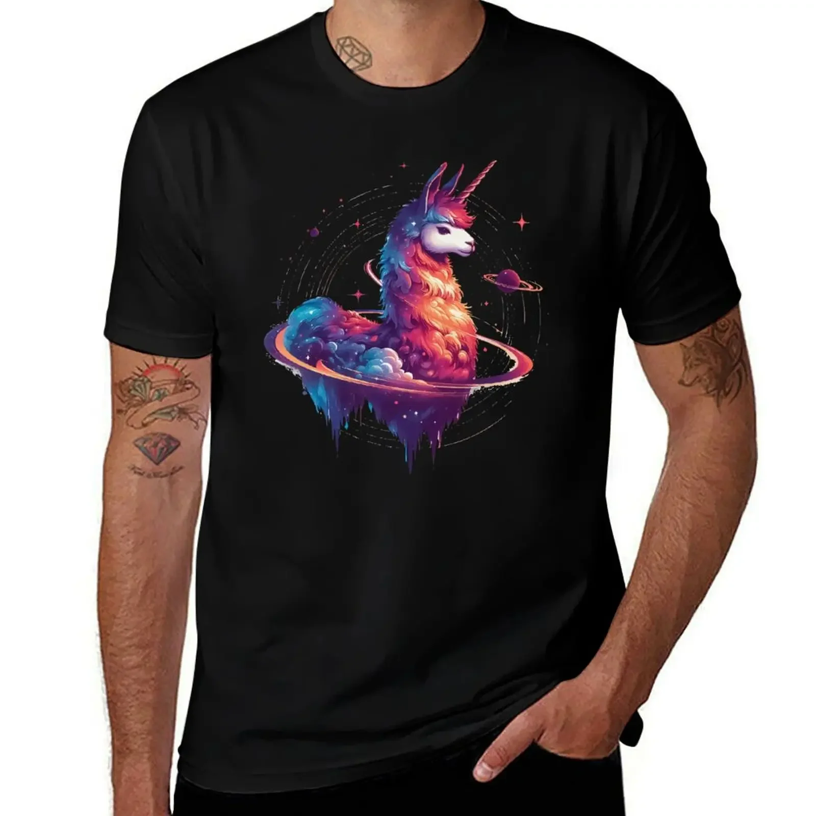 Trendy Doodle rainbow llamacorn unicorn llama T-Shirt vintage anime shirt anime clothes tops quick-drying clothes for men