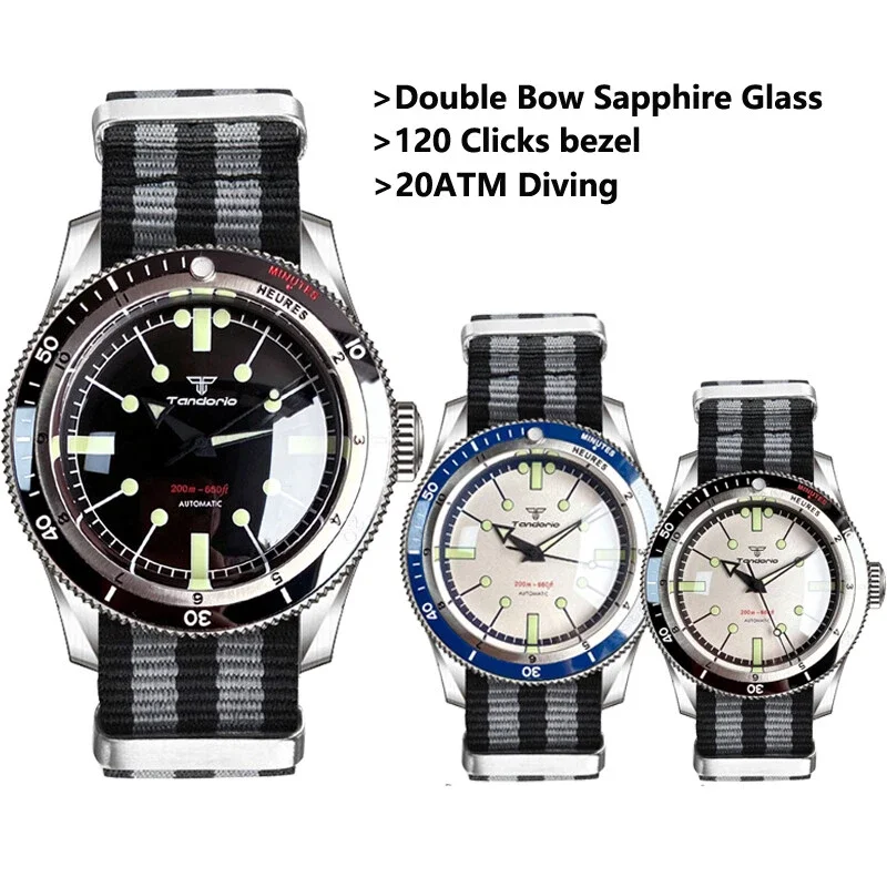 

40mm Double Bow Sapphire Glass 20ATM Automatic Men Watch High Precision NH35A PT5000 Movement 120 Clicks Diving Bezel Luminous