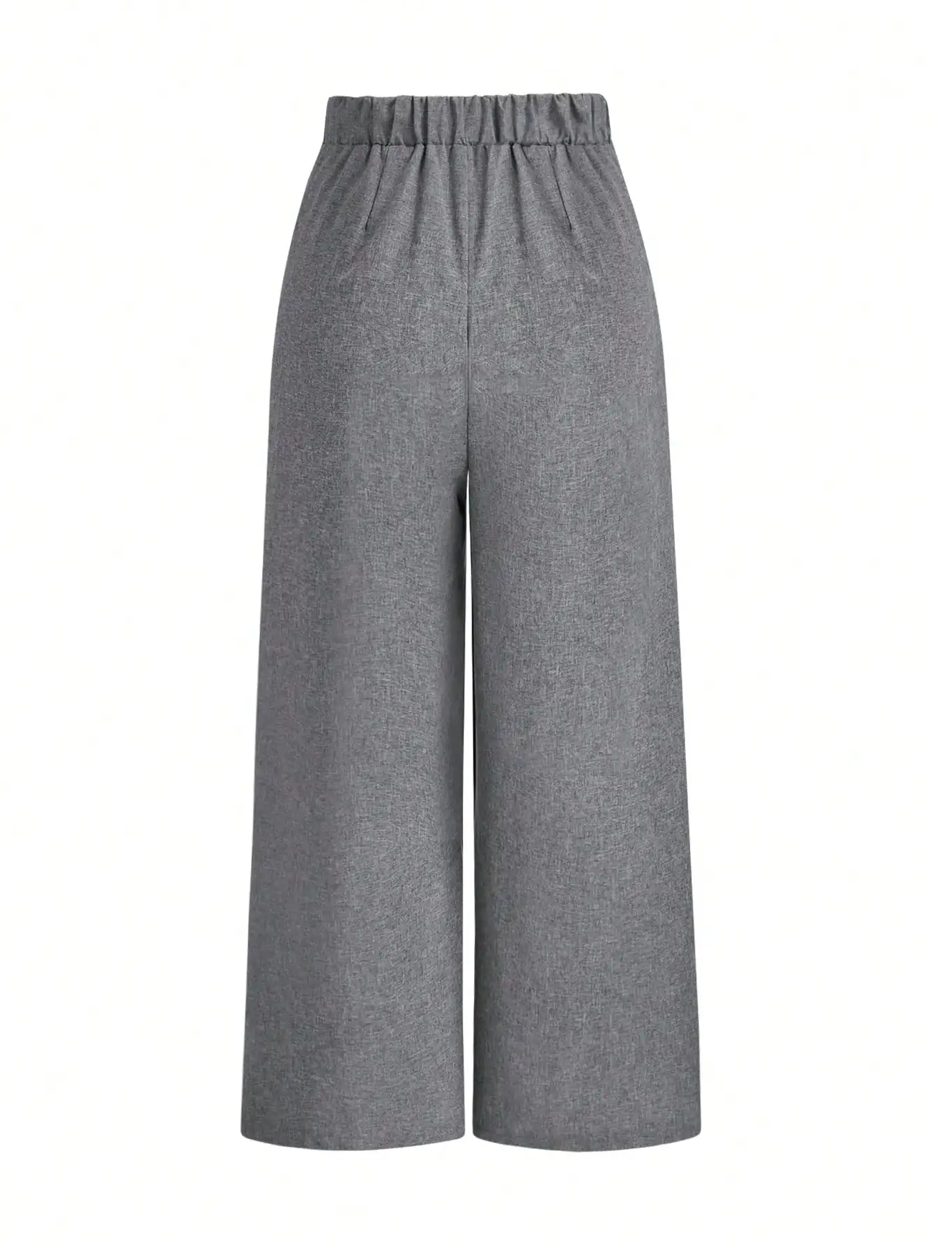 

Gray Solid Color Wide Leg Pants For Women Elastic Waist Casual Office Elegant Trousers