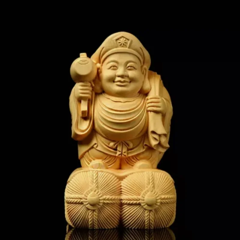

2.3" Boxwood Carving Creative Ornament DAIKOKUTEN God of Wealth Buddha Statue