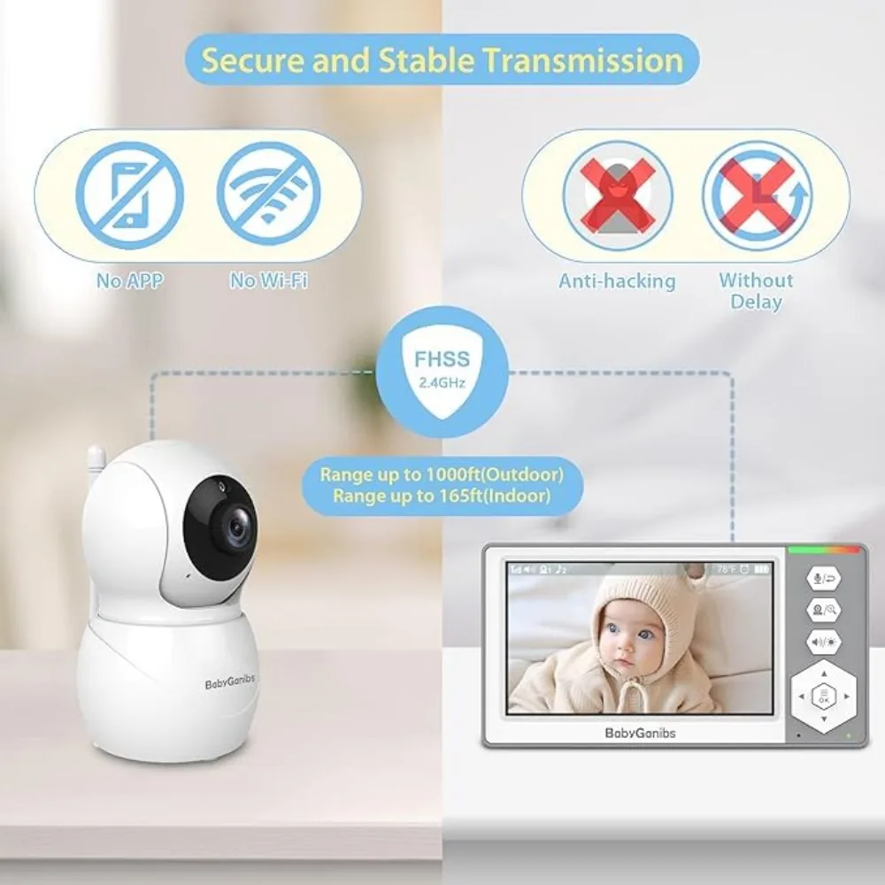 Baby Monitor with 4 Cameras Standby for 23-Hour Battery, Remote Control 4.3'' IPS Video Baby Monitor No WiFi Up to 1000ft Range,
