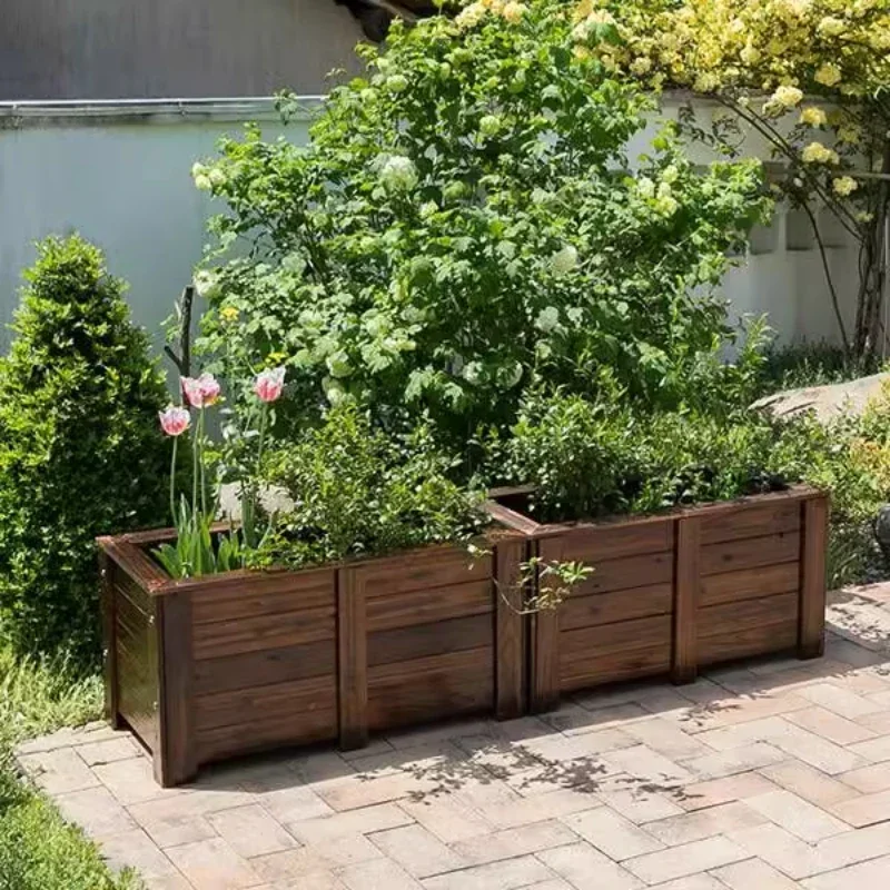 [Spray paint anti-corrosion wood flower box] Outdoor courtyard large flower pot rectangular balcony vegetable pot solid