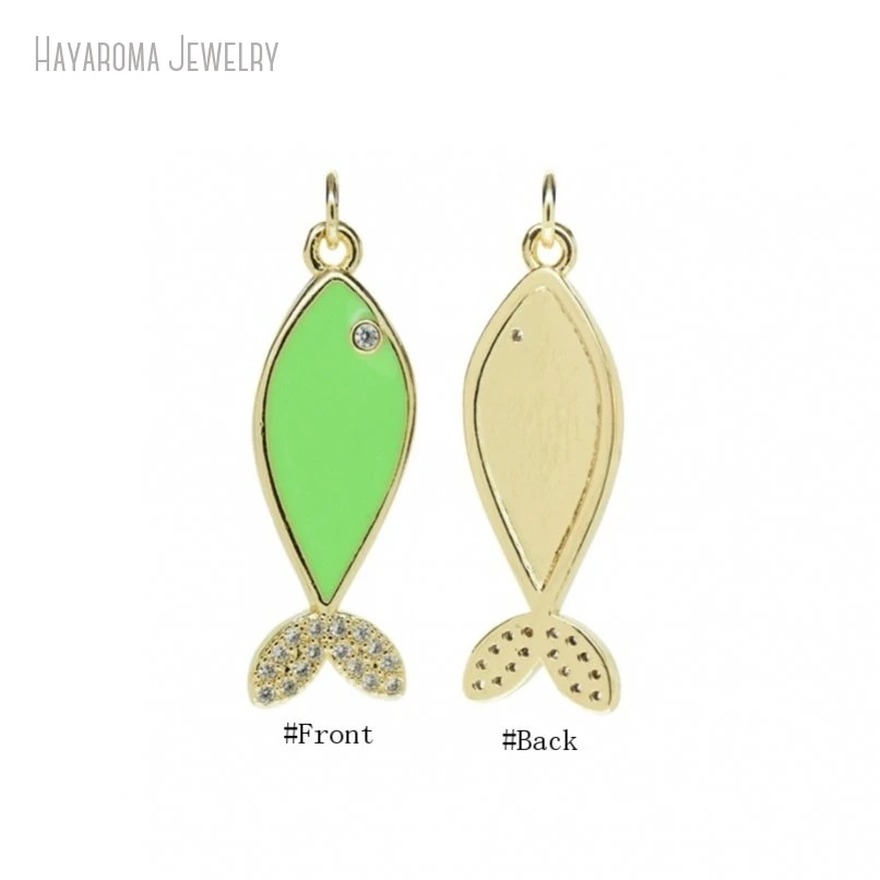 10Pcs Nautical Marine Organism Fish Green Metal Cubic Zirconia Gold Color Invisible Setting Jewelry Wholesale Pendant PM51726