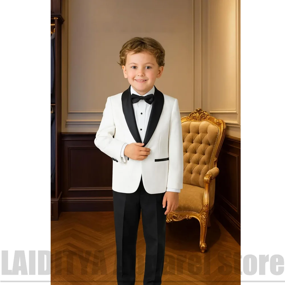 Boys Tuxedo Suit Shawl Lapel Blazer Pants Kids Formal Outfit Flower Boy Wedding Birthday Party Costume For 2 To 14 Years Old