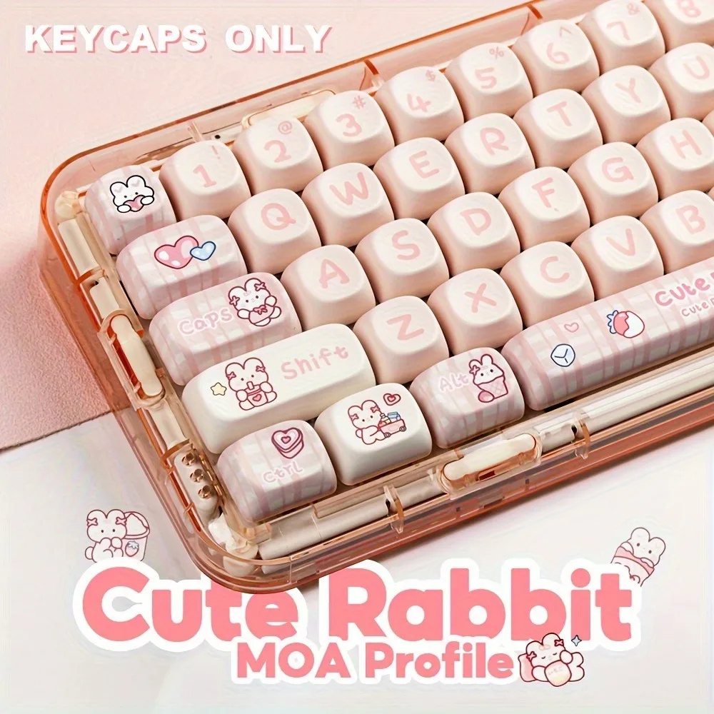 Cute Rabbit Themed PBT Keycaps, 145-Key Set, Dye-Sublimation, MOA Profile, Compatible with MX Switches for Mechanical Keyboards