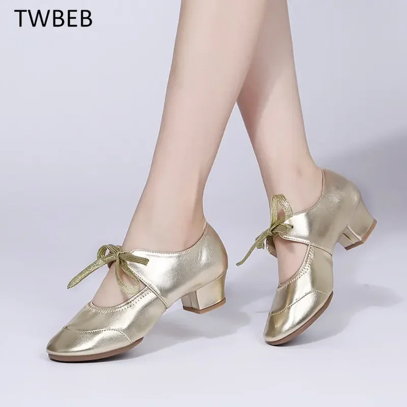 Adult Professional Dance Shoes Women Ballroom Latin Dance Shoes High Heeled Ladies Shoes Square Heel Buty Damskie