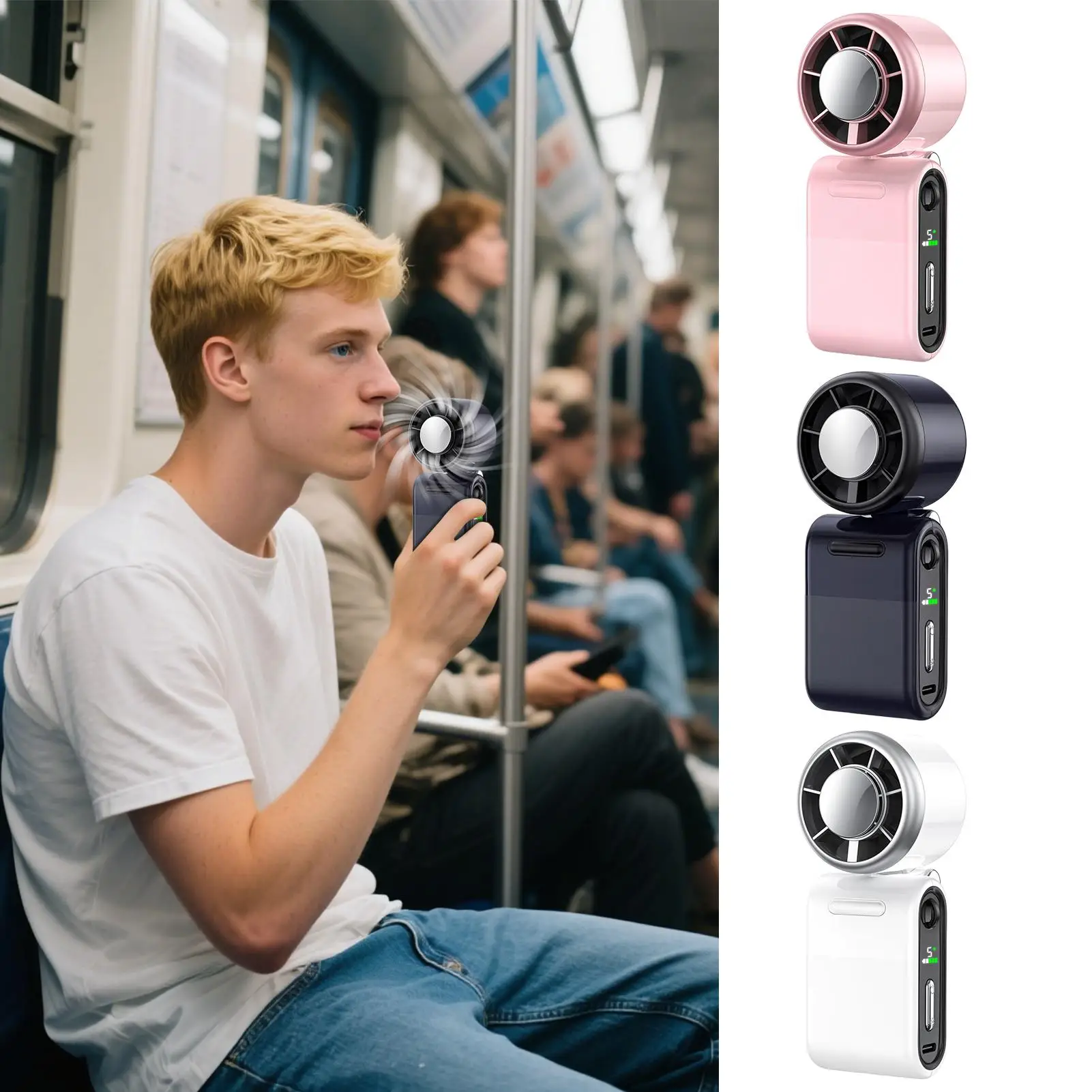 Handheld Fan Rechargeable 5-Speed Long Battery Foldable Cooling Hot Weather Electric Mini Fan For Outdoor Travel Camping Fishing