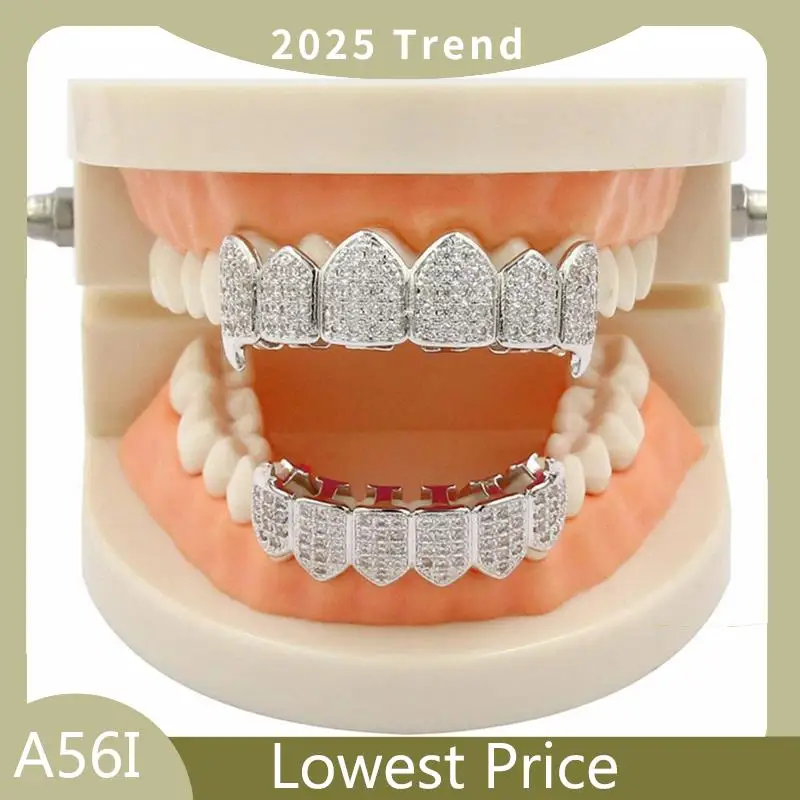 

Hot Sale 6X Silver Plated Top & Bottom Grillz Mouth Teeth Grills High Quality, Silver