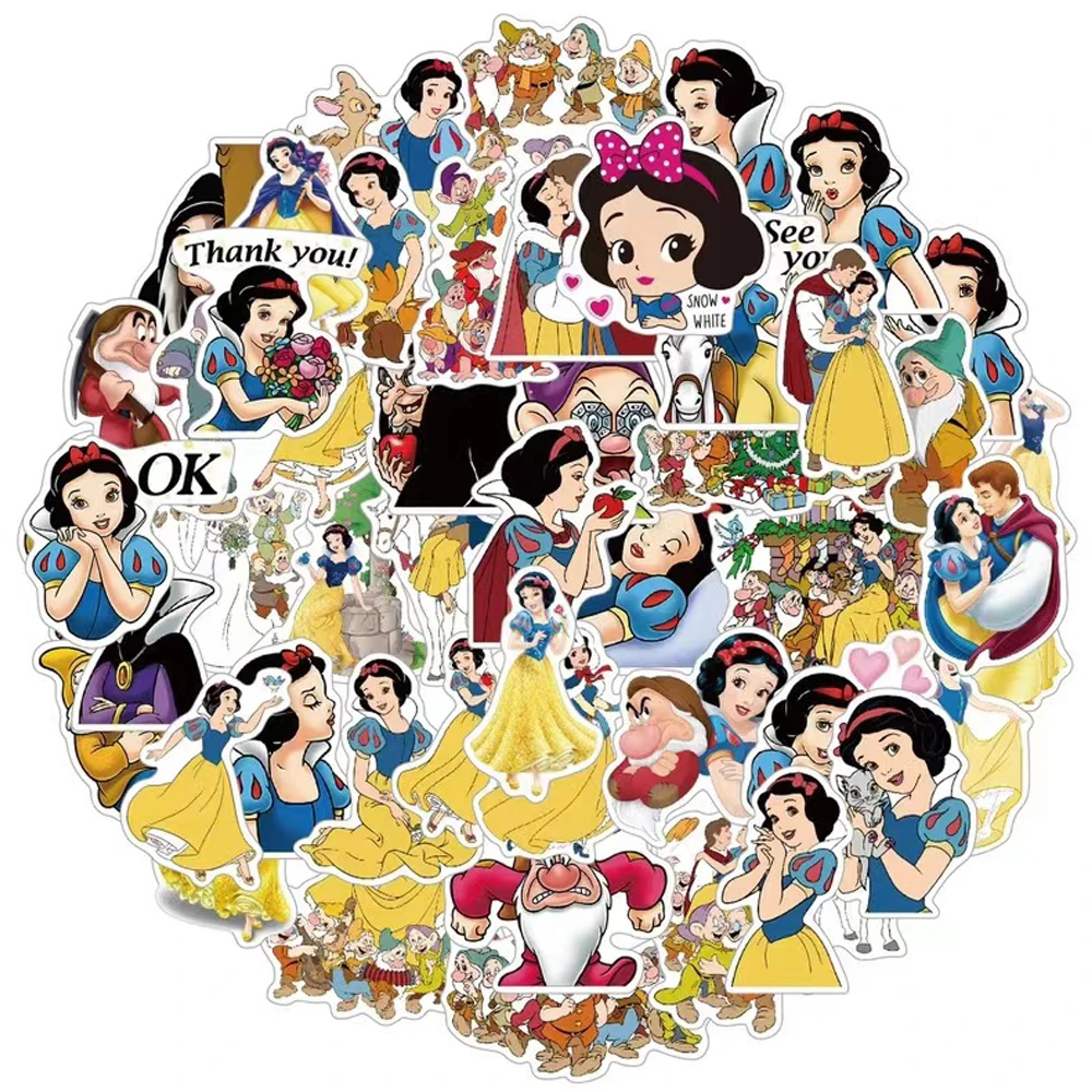 10/30/50pcs Disney Cute Cartoon Snow White Graffiti Stickers Laptop Notebook Suitcase Phone Diary Decoration Sticker Kids Toys