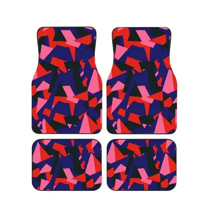 

4Pcs Red Blue Pink Camo Car Floor Mats Universal Anti-slip Waterproof Geometric Foot Pads For Auto Suit Sedan SUV Truck For Gift