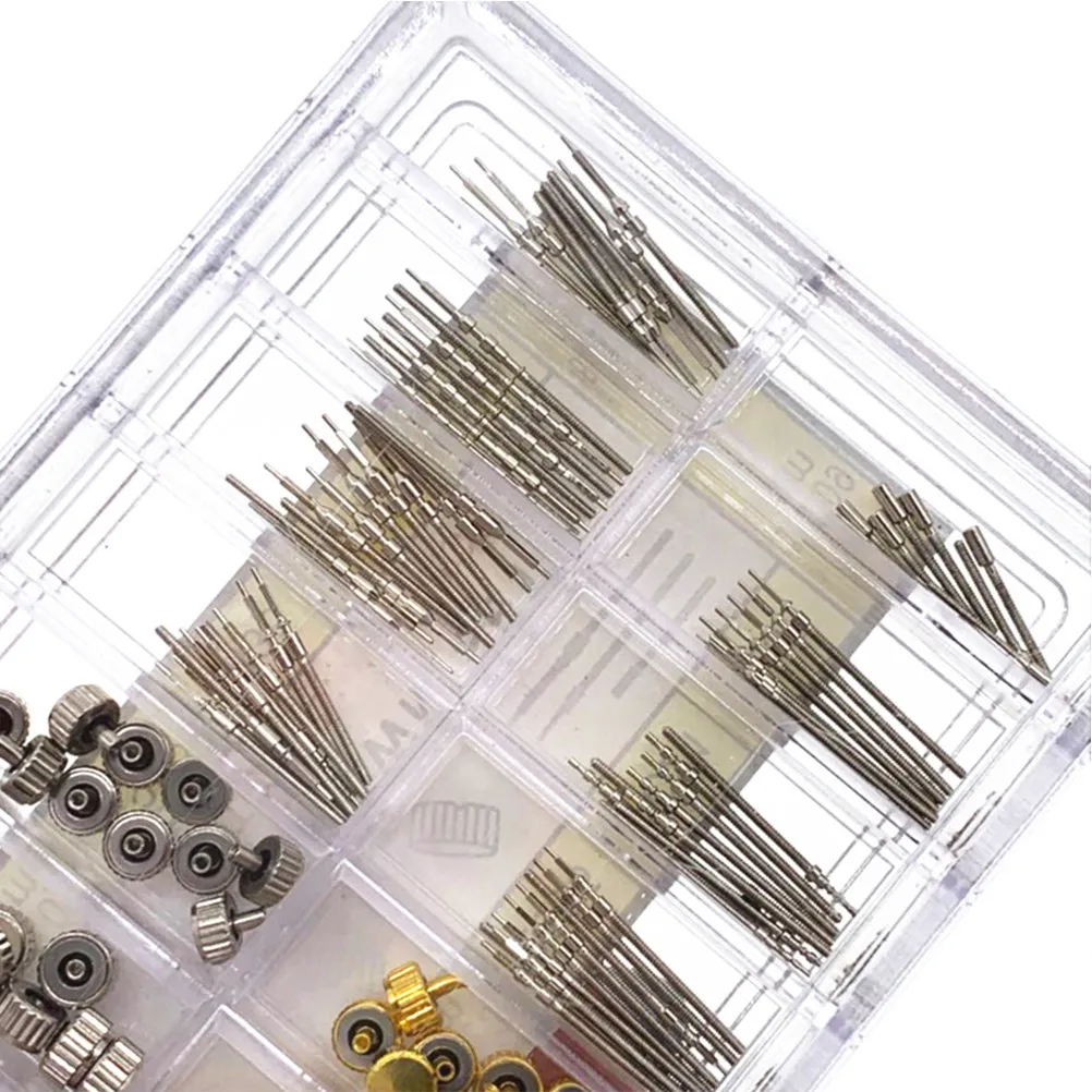 170Pcs Assorted Watch Crown Spring Bars Waterproof Repair Parts Tool Kit for Watchmakers Watch Stem Tubes Spring Bar Crown