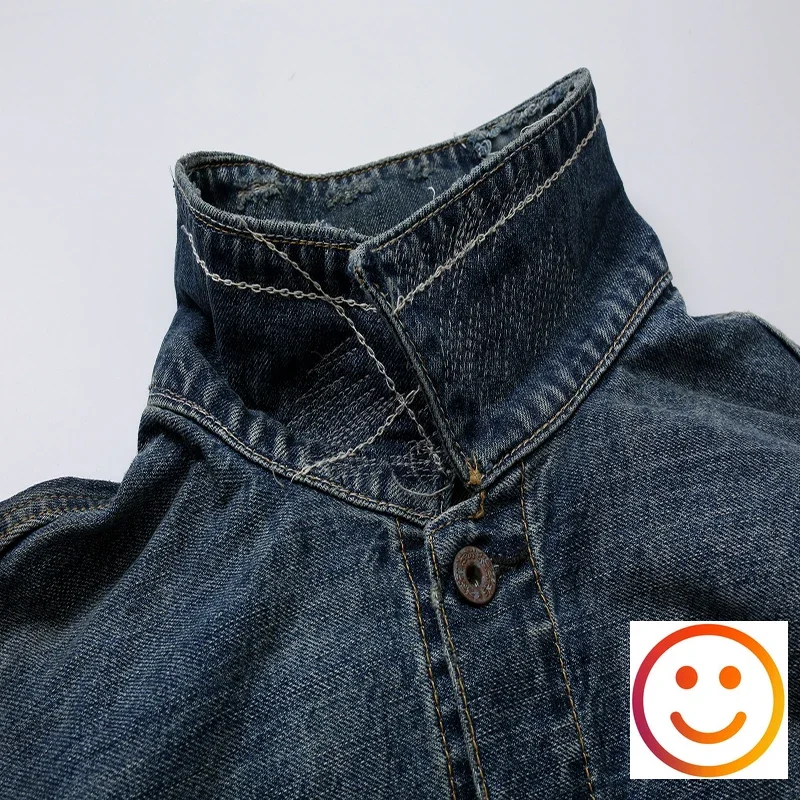 Best Quality Indigo Blue MADNESS Denim Jacket Splice Pockets Men Women Hole Damaged High Street MDNS Cowboy Jacket Japanese