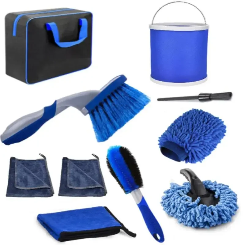 Car cleaning 10 sets of car wash brushes rubber wheel hub brush folding car wash bucket car wash brush set