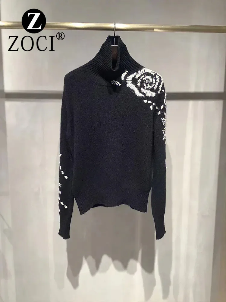 

[ZOCI] Station Heavy Industry Embroidered Black Neck Sweater New Retro Versatile High End