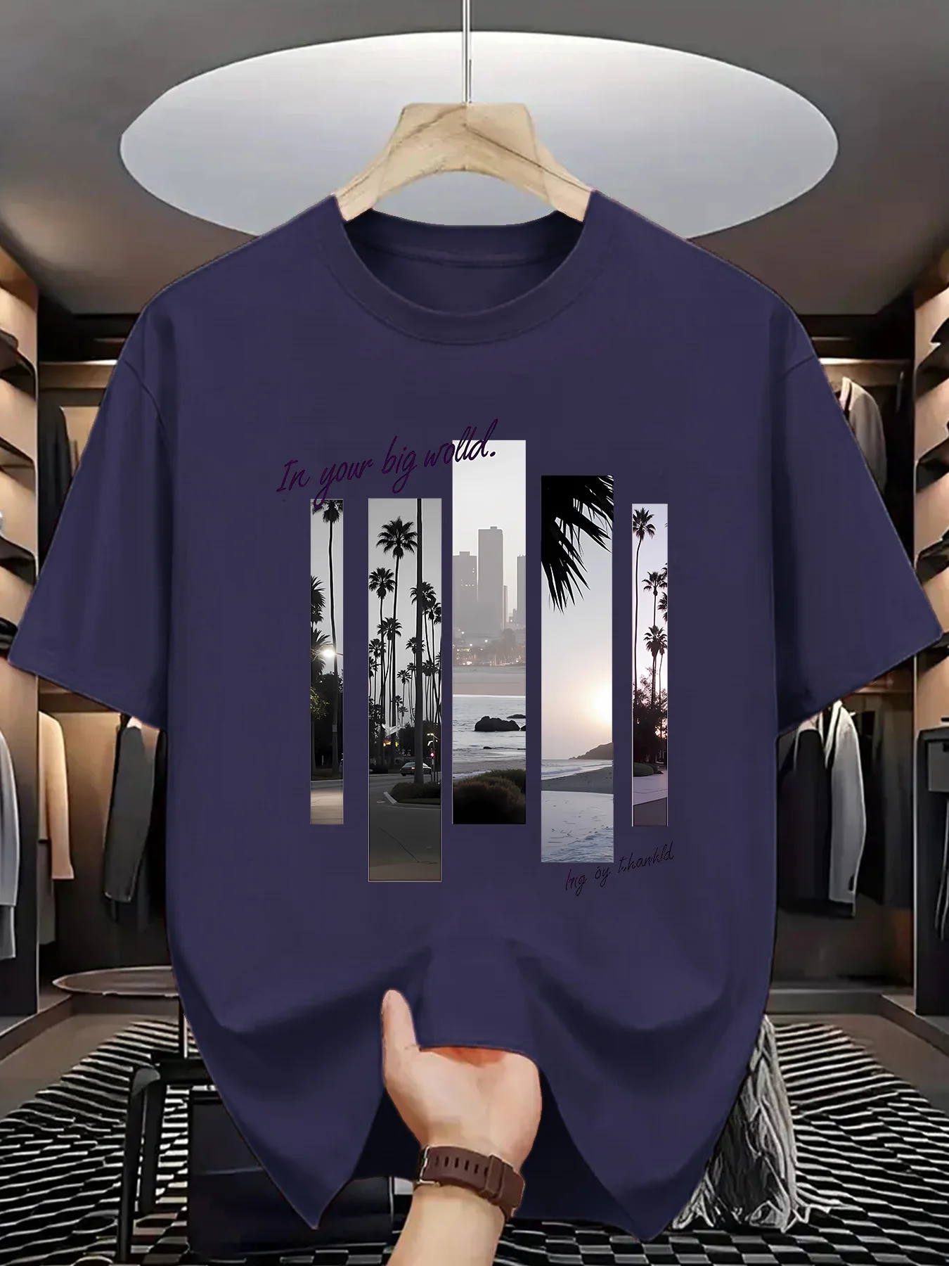Men's summer 100 cotton fashionable casual sports loose fashion pattern printed round neck short sleeved T-shirt top image 6
