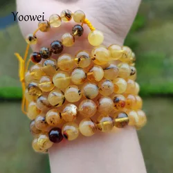 Yoowei 6mm-9mm Natural Amber Bracelet Genuine 108 Plant Beads Mala Meditation Buddhist Necklace New Scenery Ambar Jewelry Gift