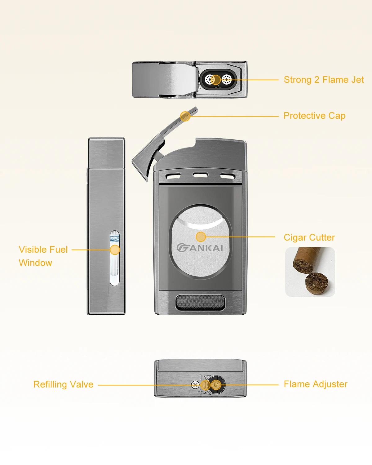 Torch Lighter with Cutter,Cigar Lighter 2 Jet Flame Refillable Butane Lighter 2 in 1 Windproof Lighters for Smoking Accessories