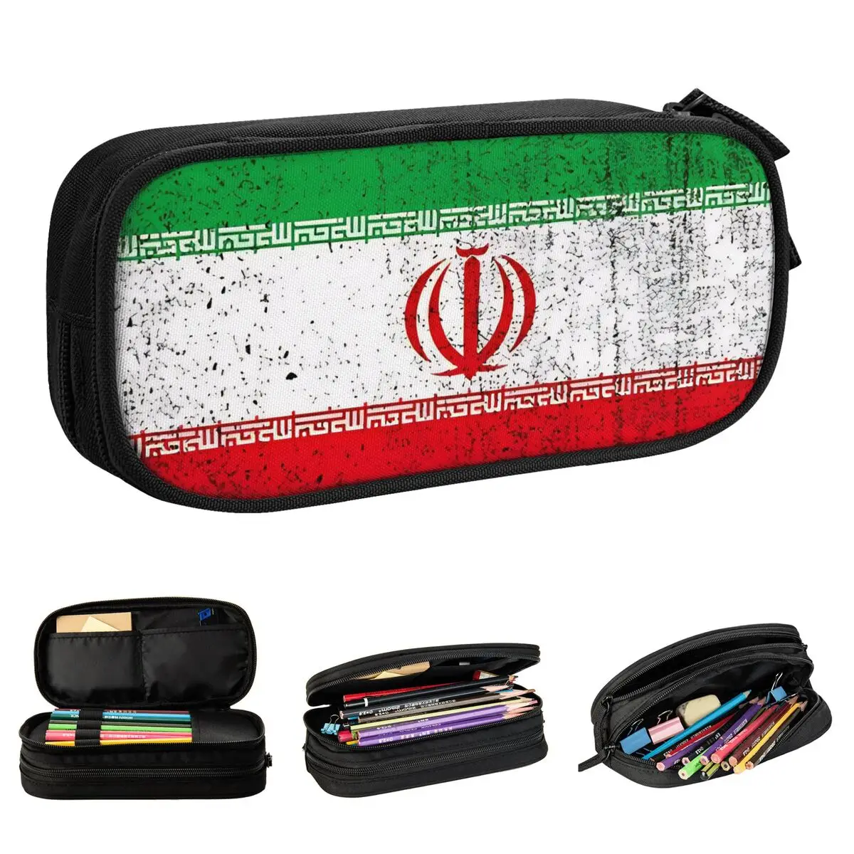 Fashion Make Iran Great Again Distressed Flag Pencil Case Pen Holder Kids Large Storage Bags Students School Zipper Stationery