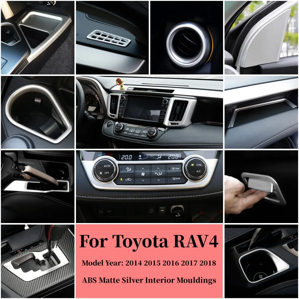 ABS Matte Interior Accessories Gear Box Air AC Cup Holder Lights Central Control Panel Cover Trim For Toyota RAV4 2014 2015-2018