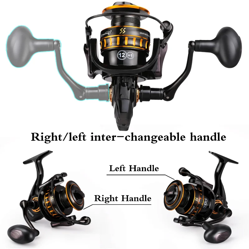 Sougayilang 1000-5000 Spinning Fishing Reel 12+1BB Max Drag 12kg Aluminum Alloy Spool Fishing Reel with Free Spool Carp Fishing