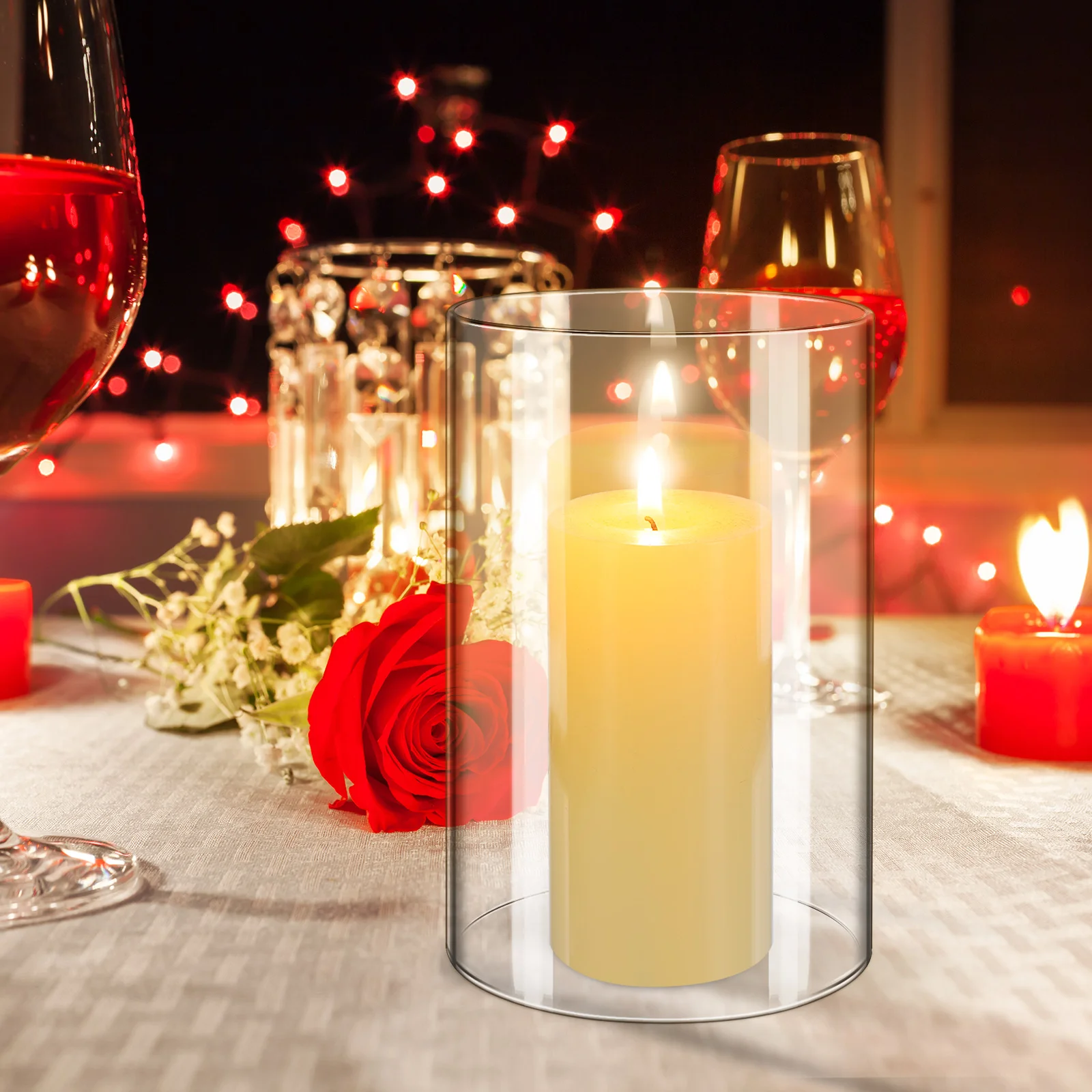 

2Pcs Glass Pillar Covers Clear Holder for Table Centerpiece Windproof for Indoor Outdoor Use