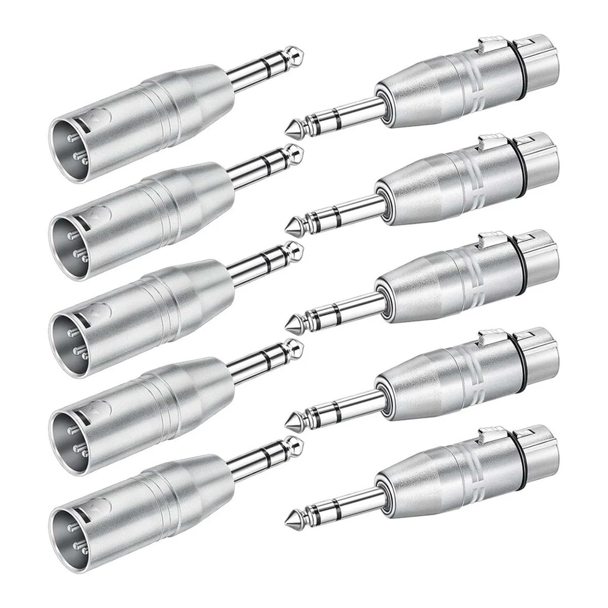 B76A 10er-Pack XLR-Adapter, 5 Stück Stecker auf XLR-Stecker-Adapter und 5 Stück Stecker auf XLR-Buchse, 1/4 Zoll TRS auf XLR-Stecker