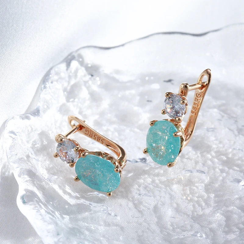 Kinel New Emerald Oval Cut Zircon Drop Earrings for Women Luxury Natural Zircon With 585 Rose Gold Earrings Wedding Jewelry