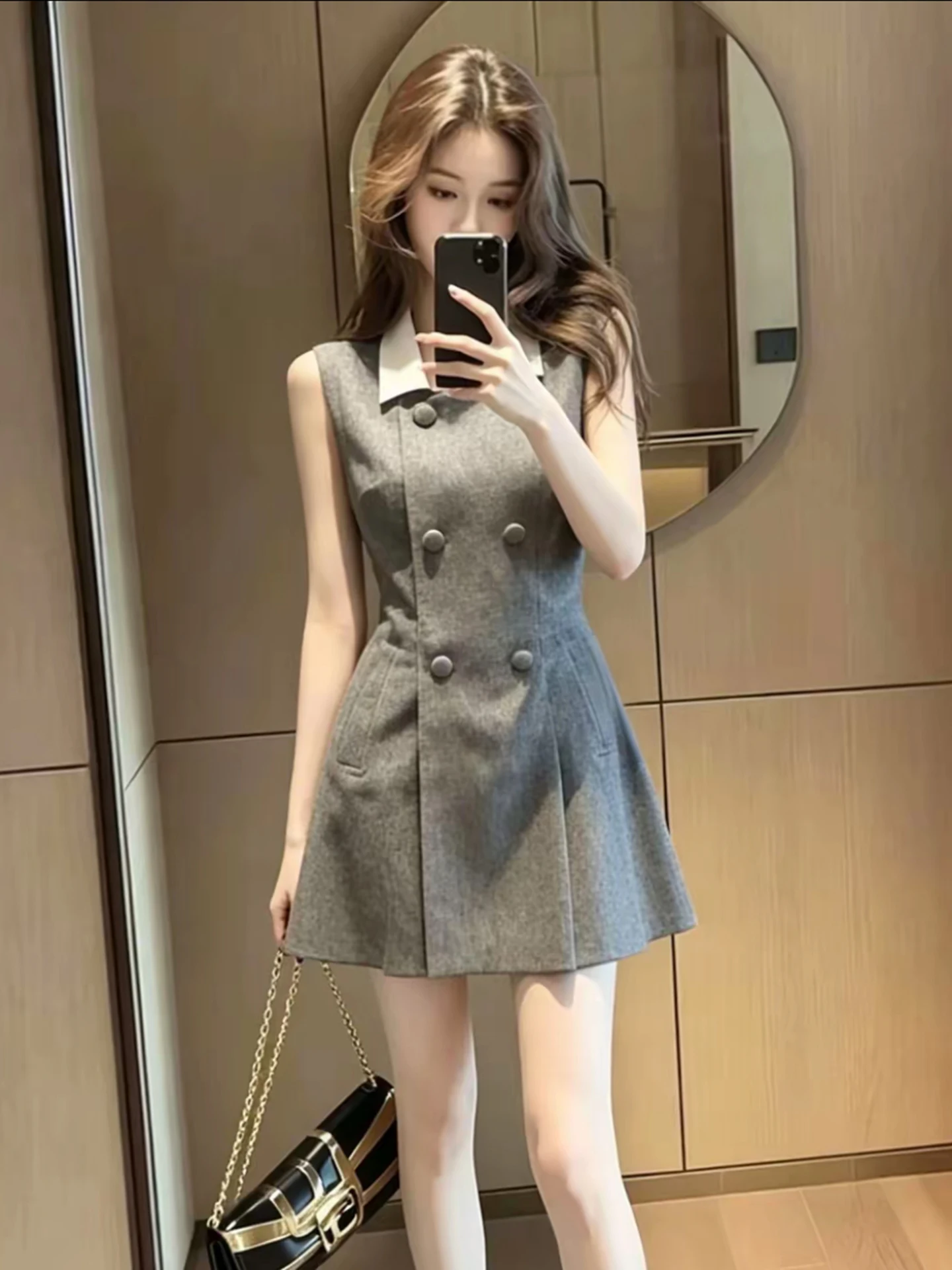 Color Block Collarless Sleeveless Vest Dress Women's Design Slimming Short Skirt Summer Fashion Korean Style A-Line Dress