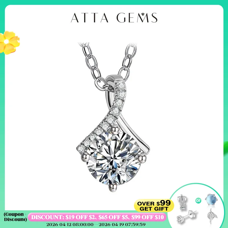 

ATTAGEMS Excellent Cut Pass Diamond Test 1-2 ct D Color Good Clarity VVS1 Moissanite 925 Silver Pendant Necklace for Women Gift