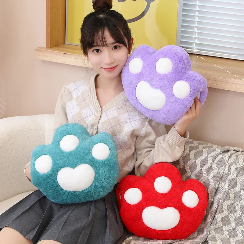 25*30CM Cat Paw Plush Hand Warmer Soft Stuffed Bear Paw With Two Holes Plushie Pillow Cushion For Kids Girls Winter Gifts