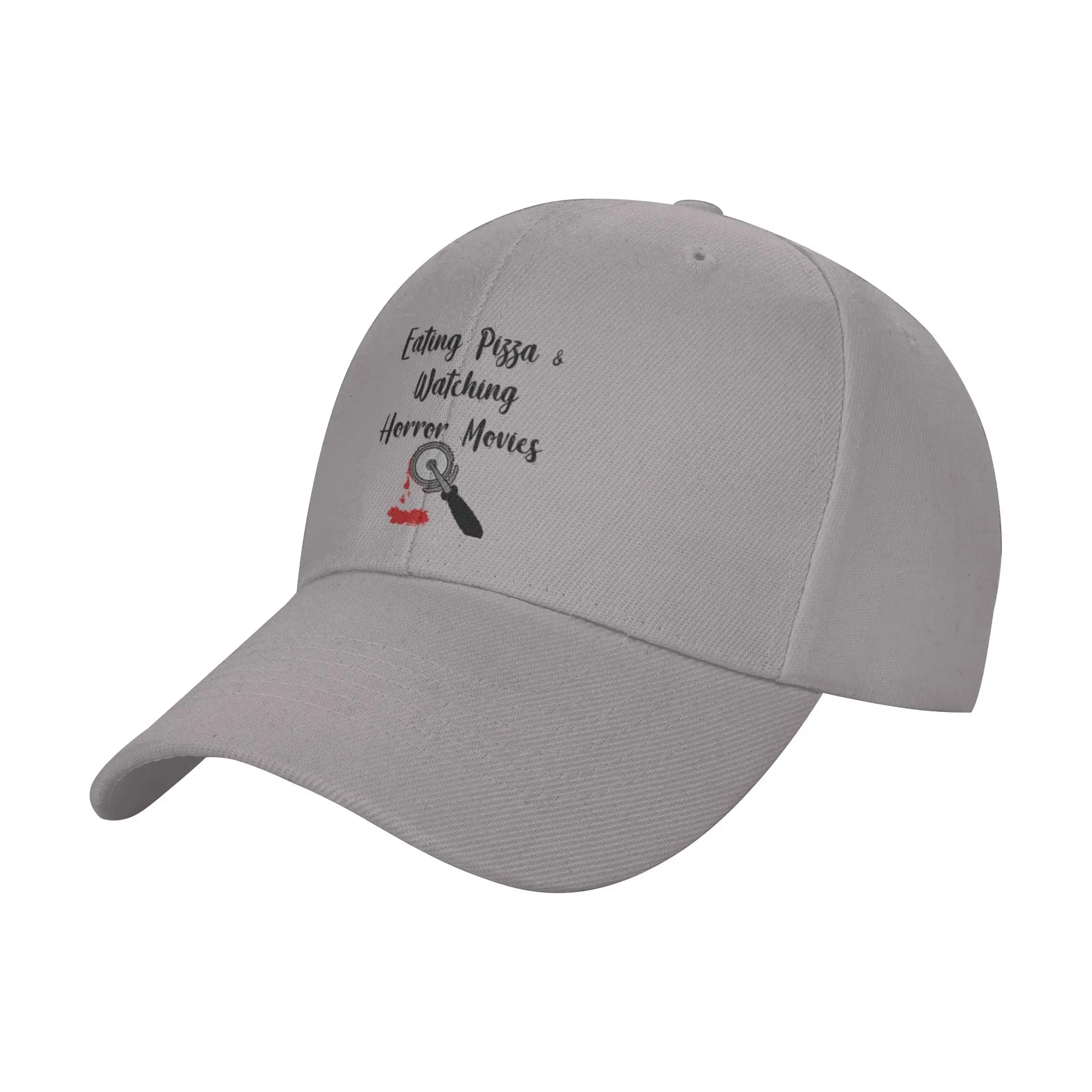 Eating Pizza And Watching Horror Movies Black Letters Trendy Baseball Cap Souvenir Printed Cap Headwear