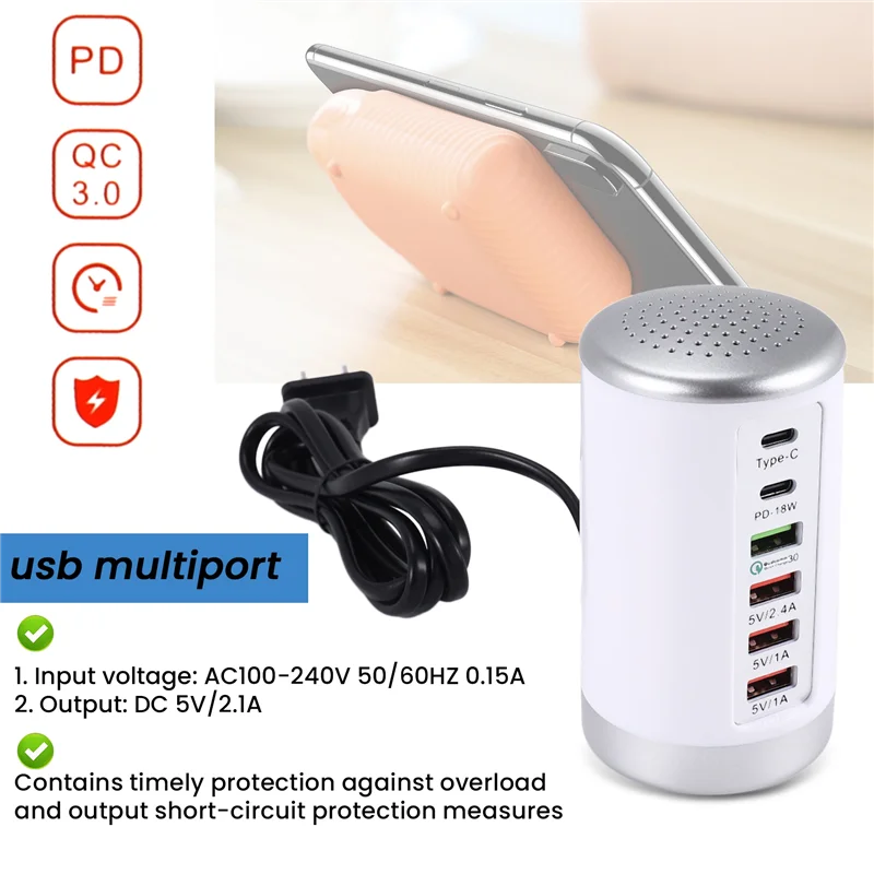 A003 65W USB Fast Charger HUB Quick Charge QC3.0 Multi 6 Port USB Type C PD Charger Charging Station US Plug