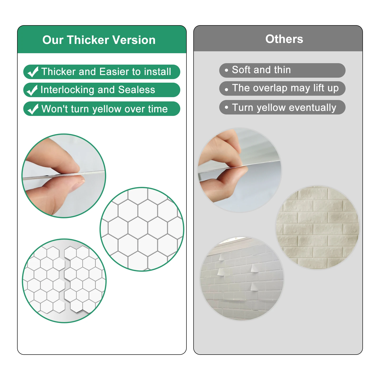 Premium Hexagon Tile Stickers Peel and Stick 3D Brick Design Wallpaper Strong Adhesive Stick on Kitchen and Bathroom Backsplash