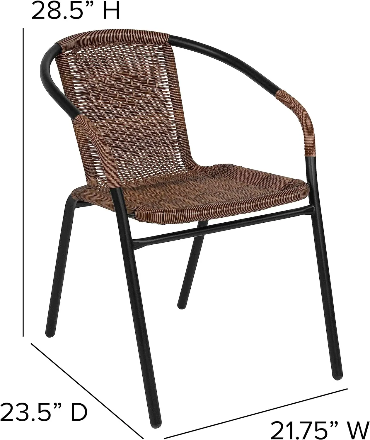 2 Pack Medium Brown Rattan Indoor-Outdoor Restaurant Stack Chair