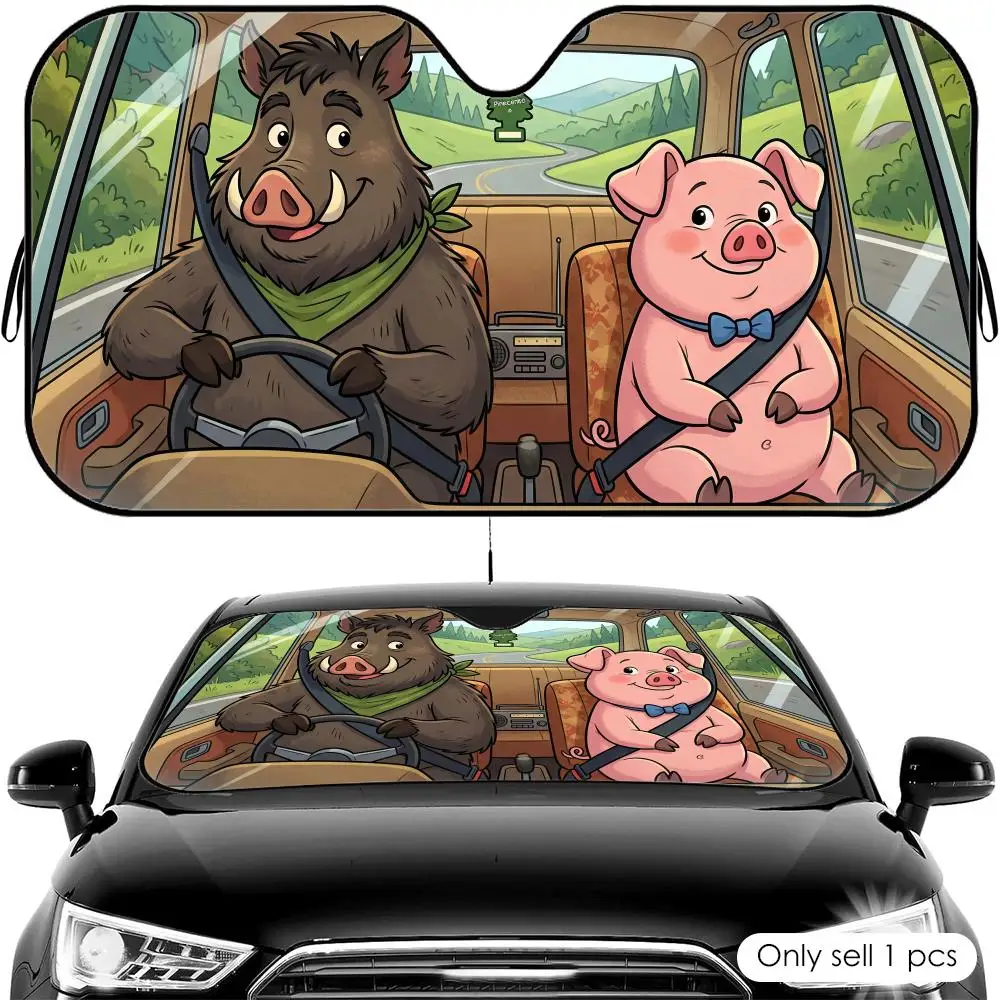 Funny Pig Driving Sun Visor Car Windshield Sun Shade Foldable UV Block Heat Insulation Cover