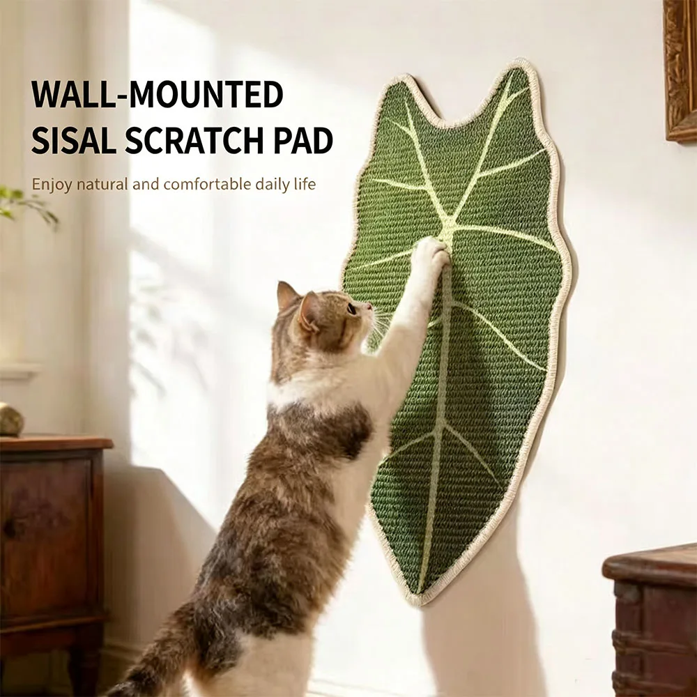 Leaf‑Shaped Wall Mounted Cat Scratch Pad, Non‑Trace Magic Tape Sisal Scratcher Mat for Wall Floor Protect Furniture Cat Grinding