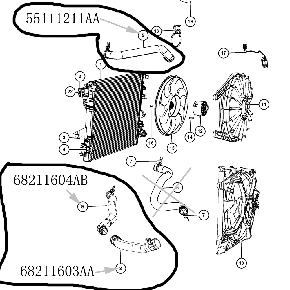 

Силиконовый шланг радиатора охлаждающей жидкости 55111211 АА 68211604 АБ 68211603 AA для Jeep Wrangler JK 2.8 Turbo Diesel CRD 2011-2018 гг.