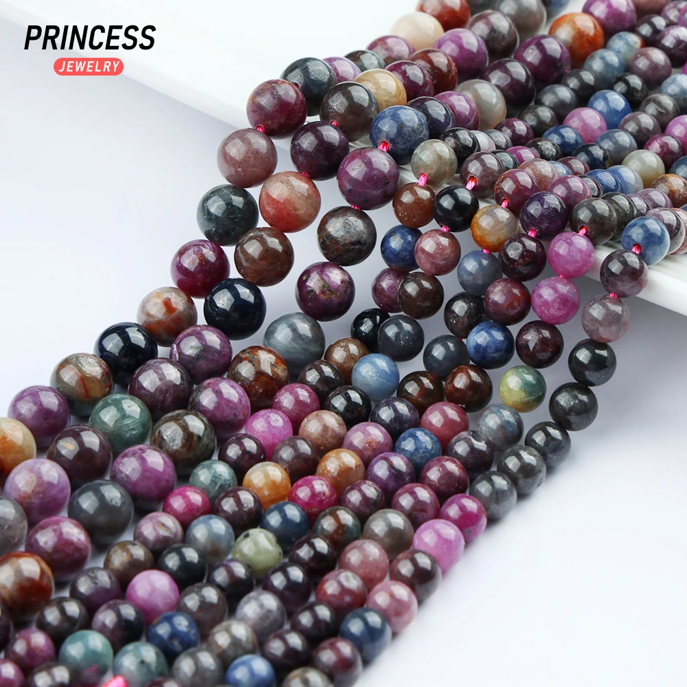 

A+ Natural Mixed Ruby Sapphire Without Any Treatment 6mm 8mm Loose Beads for Jewelry Making Wholesale Stone Beads DIY Accessori