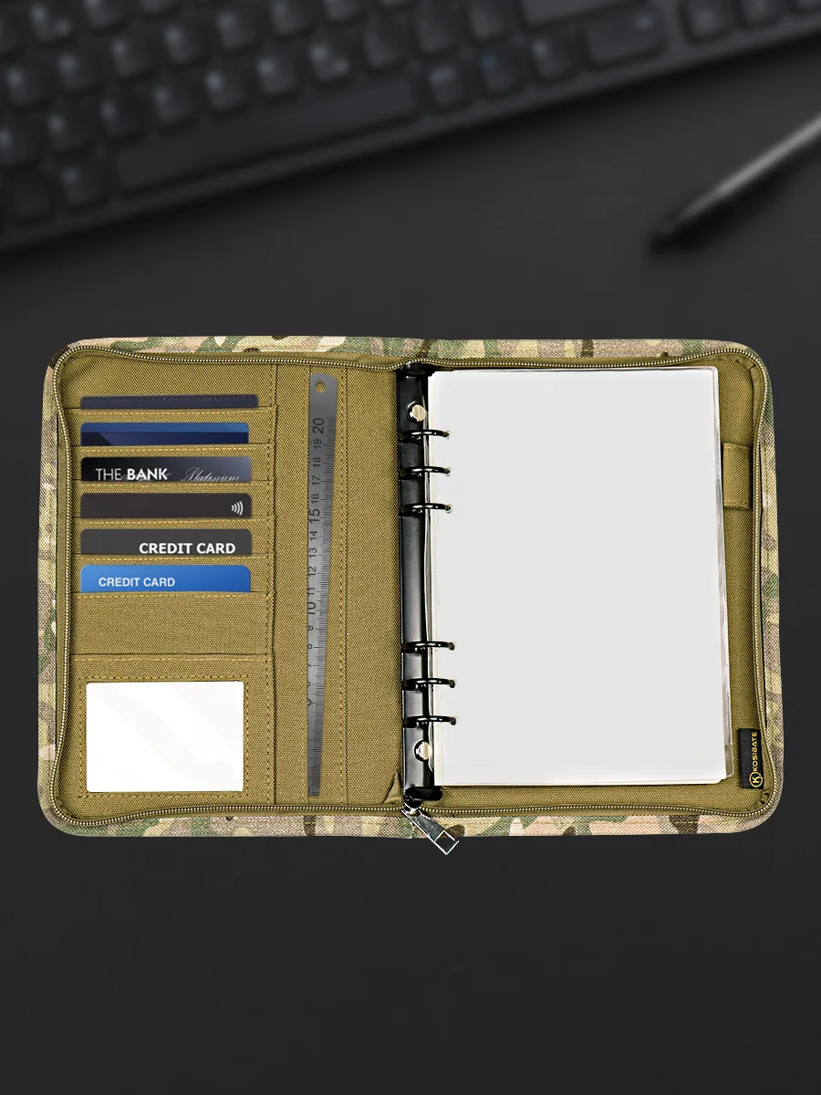 Kosibate Outdoor Padfolio Ring Binder with 80 Sheets of Loose-Leaf Paper Memorandum A5 Weatherproof Tactical Notebook