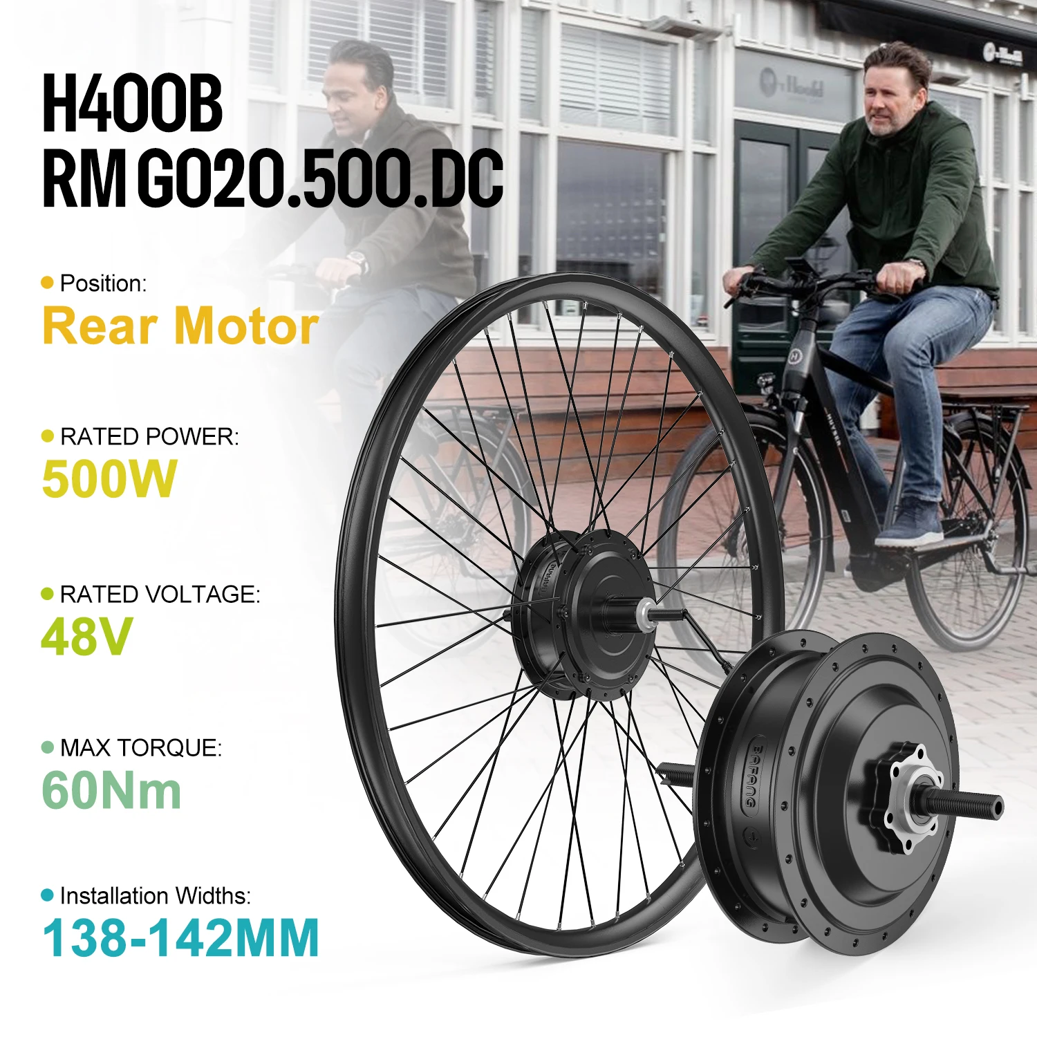 Bafang 500W Electric Bicycle Hub Motor Kit 48V Front Rear Wheel Drive eBike Conversion Kit 17.5Ah Rack Type Lithium Battery Pack