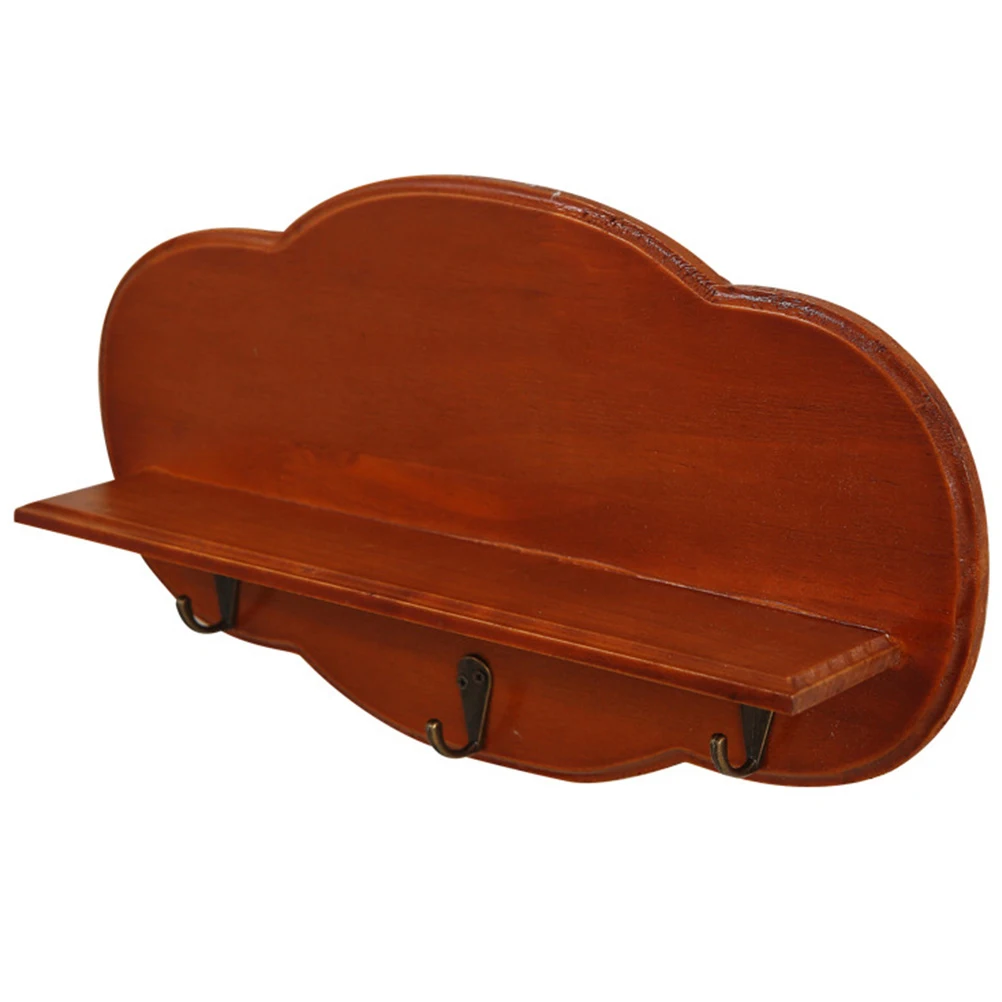 

Wooden Cloud Shape Wall Shelf No Punching Storage Rack Home Decor Hanging Bedroom ganization 3 Hooks Old Color Small