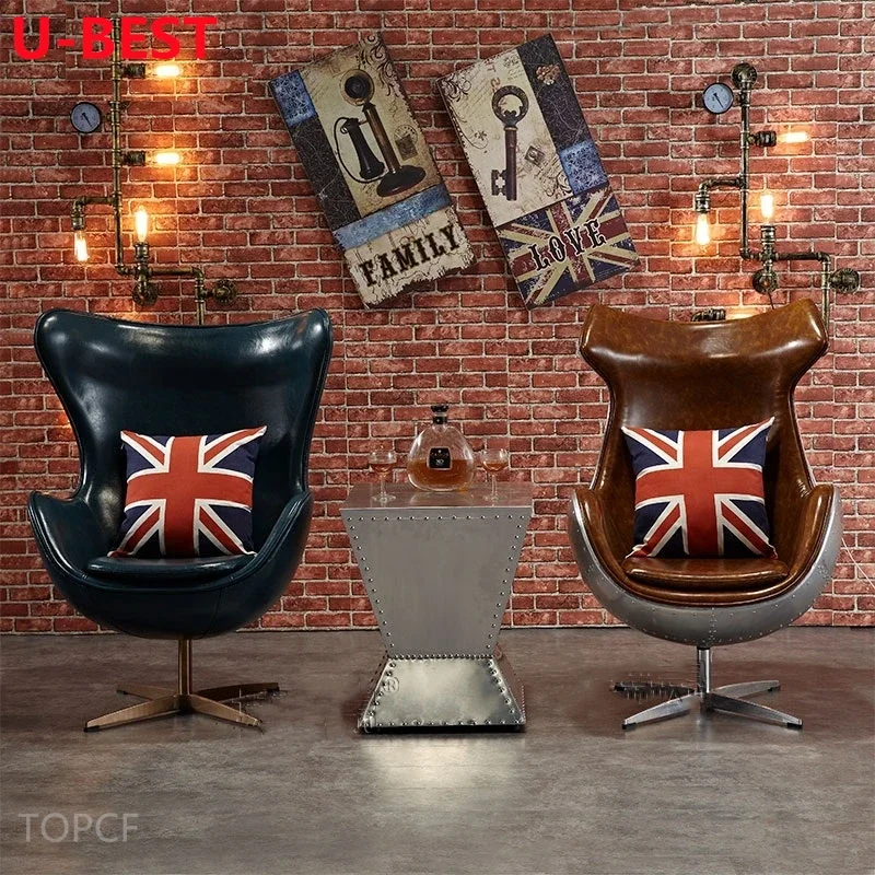 U-Best  American  Vintage Aluminum Retro Swivel Aviator Chair Reclining Industrial Chair  Coffee House  Woonkamer